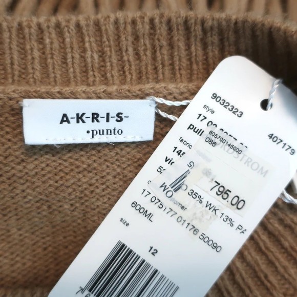 Akris Punto Fringe Sweater Wool & Camel Hair Basketweave Knit Size 12 NEW - Picture 6 of 9